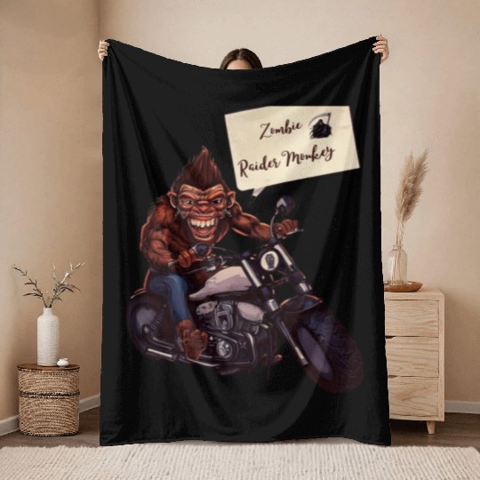 zombie Raider Monkey Throw Blankets