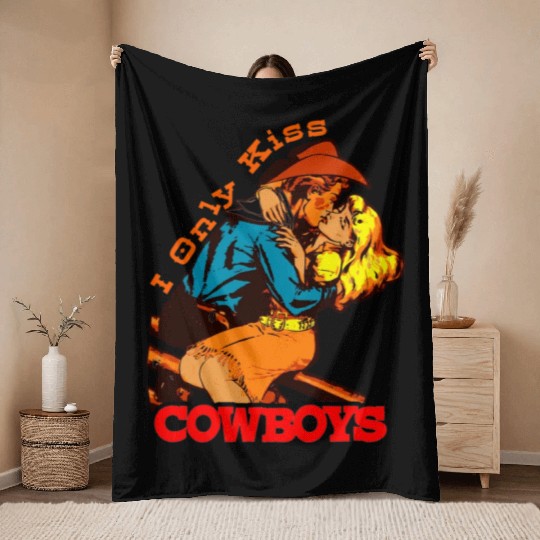 I Only Kiss Cowboys Western Cow Throw Blankets