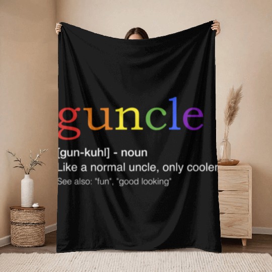 Guncle In Rainbow Flag Colors For Gay Uncle Throw Blankets