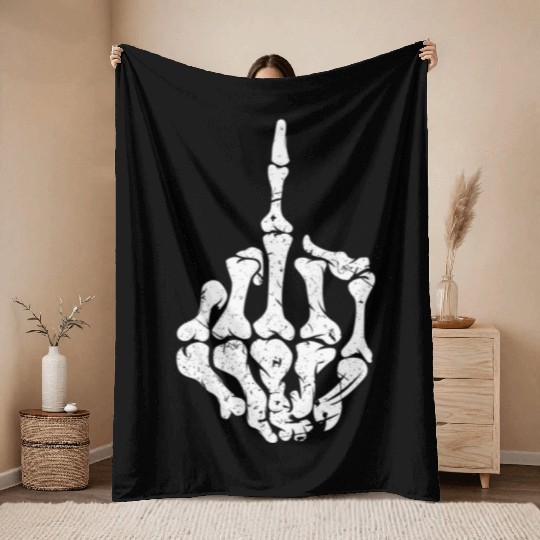 Offensive Biker Middle Finger ull Throw Blankets