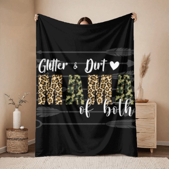 Glitter Dirt Mama Of Both With Leopard Camouflage Throw Blankets
