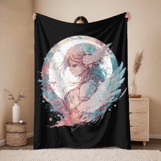 Watercolor Anime Fairy Cute Fairycore Pastel Goth Throw Blankets