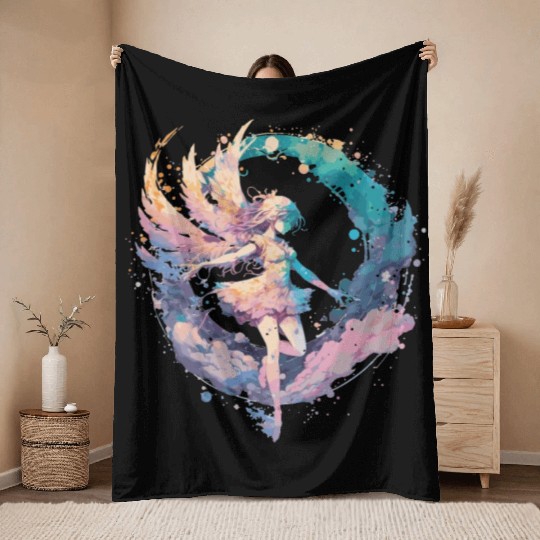 Watercolor Fairy Painting Fairycore Pastel Goth Bu Throw Blankets