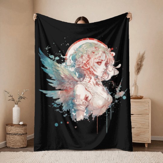 Anime Fairy Portrait Girl Fairycore Grunge Pastel Throw Blankets
