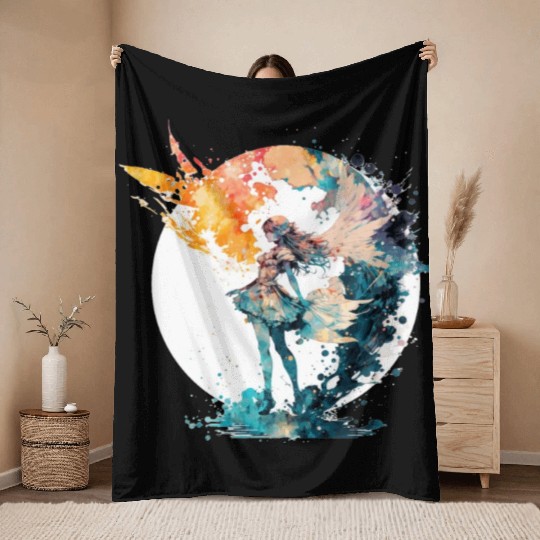 Watercolor Fairy Art Fairycore Grunge Pastel Goth Throw Blankets