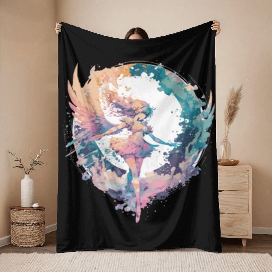 Watercolor Fairy Fairycore Grunge Pastel Goth Aest Throw Blankets