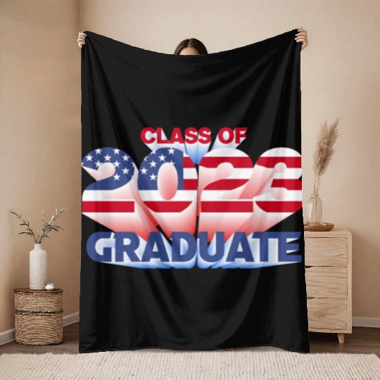 US American Flag 2023 Graduate Patriotic Graduatio Throw Blankets
