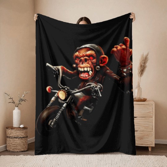 Zombie Raider Monkey Rockstar Throw Blankets