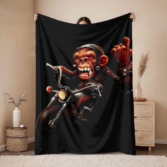 Zombie Raider Monkey Rockstar Throw Blankets