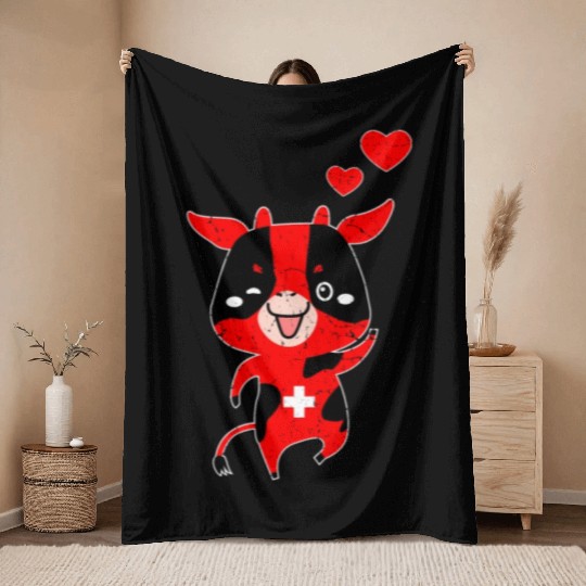 Switzerland Swiss Cow Throw Blankets