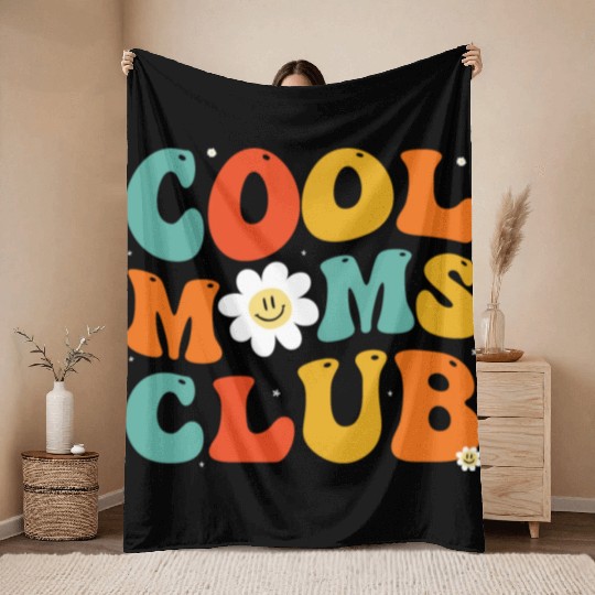 Cool Moms Club Groovy Hippie Theme Mother Day Throw Blankets