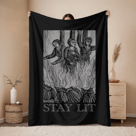 Stay Lit Occult Satan Witch Unholy Baphomet Tarot Throw Blankets