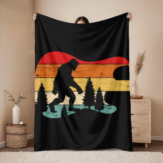 Bigfoot Guitar Vintage Sasquatch Believers Throw Blankets