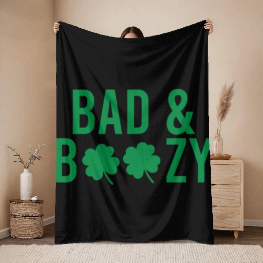 Bad And Boozy Irish St Patrick Day Drinking Throw Blankets