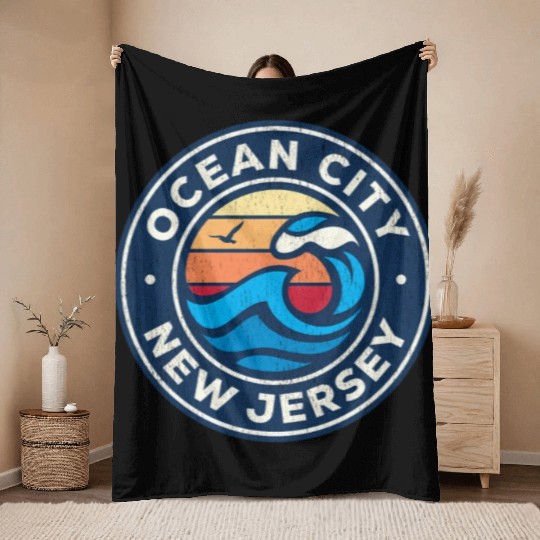 Ocean City New Jersey Nj Nautical Waves Throw Blankets