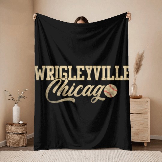 Wrigleyville Chicago Baseball American Throw Blankets