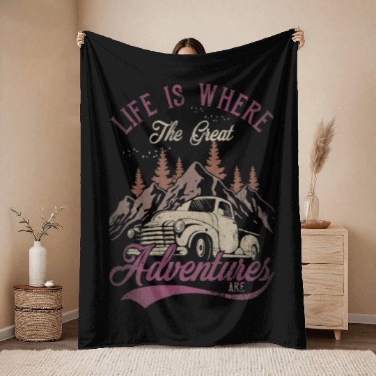 Life s Where The Great Adventures Are Vintage Throw Blankets