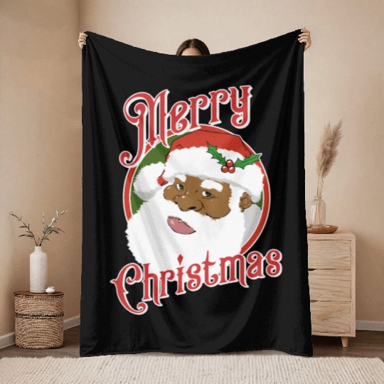 Black Merry African American Santa Claus Throw Blankets
