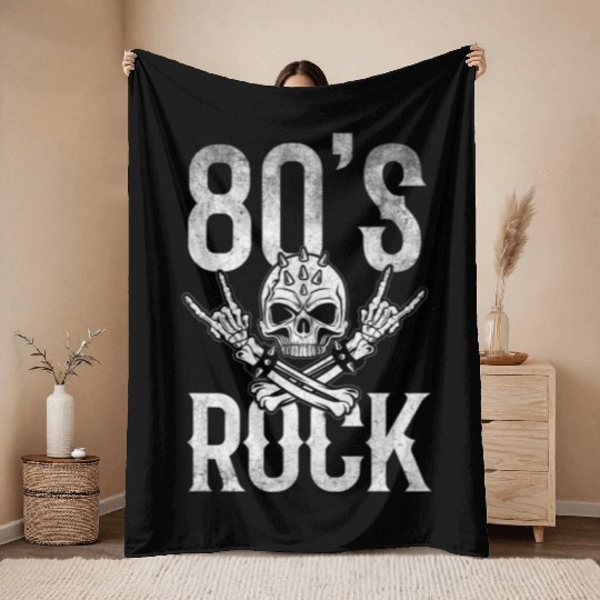 80S Rock And Roll Distressed Music Guitar Band Throw Blankets