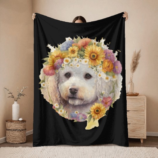 Watercolor Bichon Frise Sunflower Dog Breed Pet Pu Throw Blankets