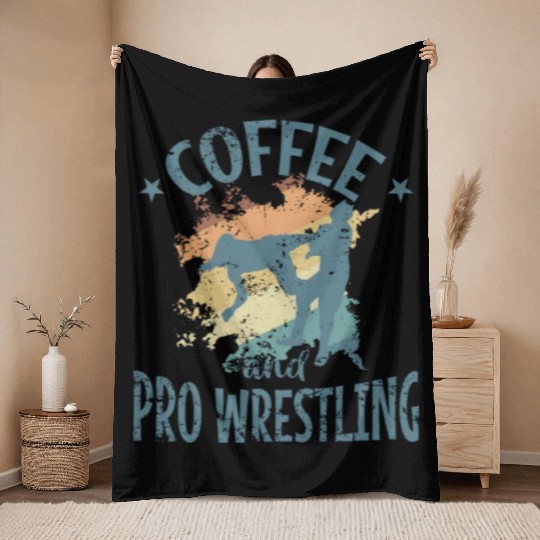 Coffee and Pro Wrestling Show Fight Throw Blankets
