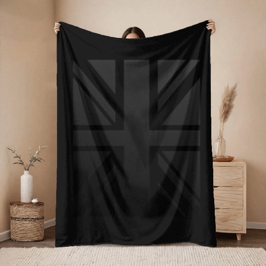 Black Union Jack - Uk Flag - Great Britain Throw Blankets