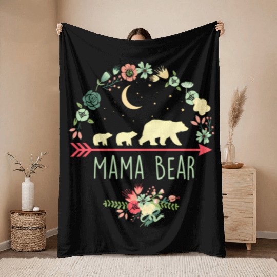 Floral Mama Bear With 2 Cubs Throw Blankets