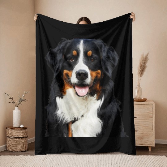 Portrait Of Bernese Mountain Dog Throw Blankets