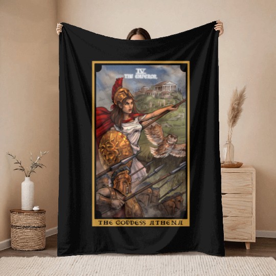 The Goddess Athena The Emperor Tarot Card Greek Throw Blankets