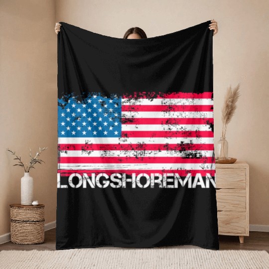 Patriotic Longshoreman Us Flag Throw Blankets