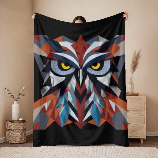 Vintage Geometric Beautiful 3D Owl Artwork Throw Blankets