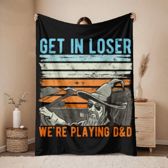 Vintage Retro Old Man Get In Loser We're Playing Throw Blankets