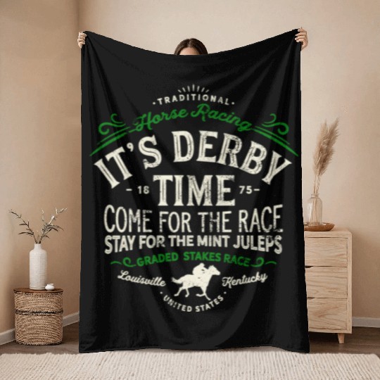 Derby Time Louisville Kentucky Horse Racing Throw Blankets