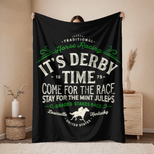Derby Time Louisville Kentucky Horse Racing Throw Blankets