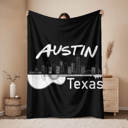 Austin Texas Souvenir Guitar Music Lover Gift Men Throw Blankets