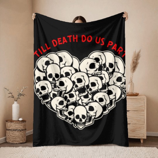 Till Death Do Us Part Skulls Heart ©WhiteTigerLLC Throw Blankets