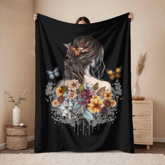 Butterfly Girl Lady of Butterflies Throw Blankets