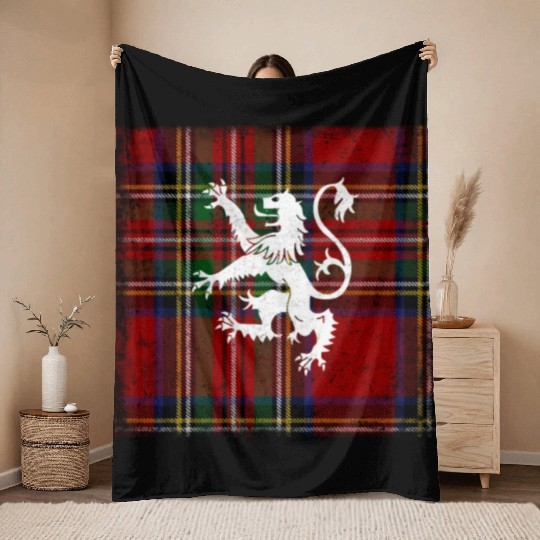 Scottish Tartan Red Plaid Scotland Lion Royal Throw Blankets