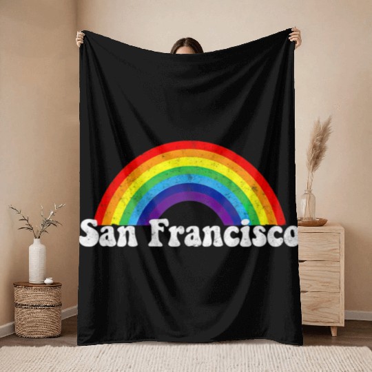 San Francisco LGBTQ Gay Pride Rainbow Premium Throw Blankets