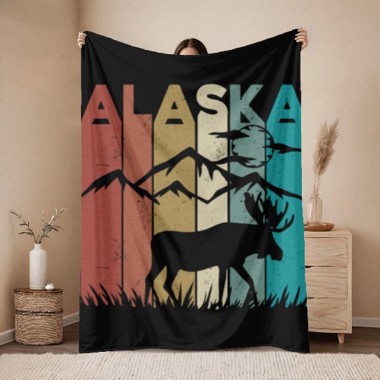 Alaska Moose Retro Vintage Alaskan Moose Souvenir Throw Blankets