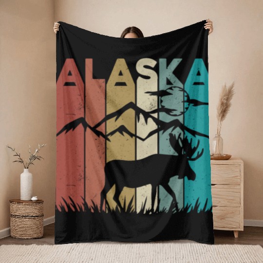 Alaska Moose Retro Vintage Alaskan Moose Souvenir Throw Blankets