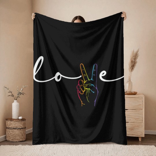 Love Peace Sign Rainbow LGBT Gay Pride Throw Blankets