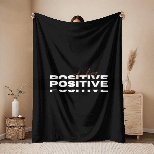 White Black Simple Positive Typography Throw Blankets