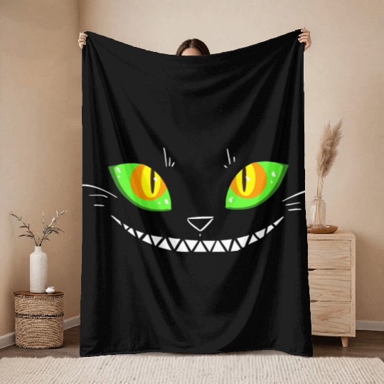 Creepy Cat Face Throw Blankets