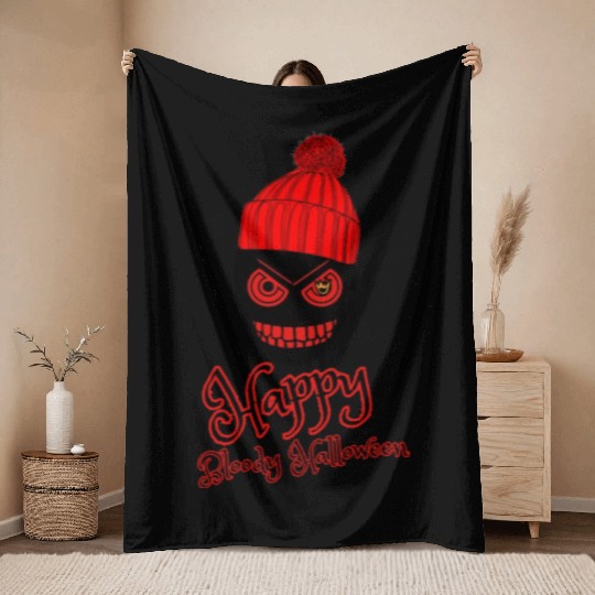 happy bloody Halloween sarcastic fun horror Throw Blankets