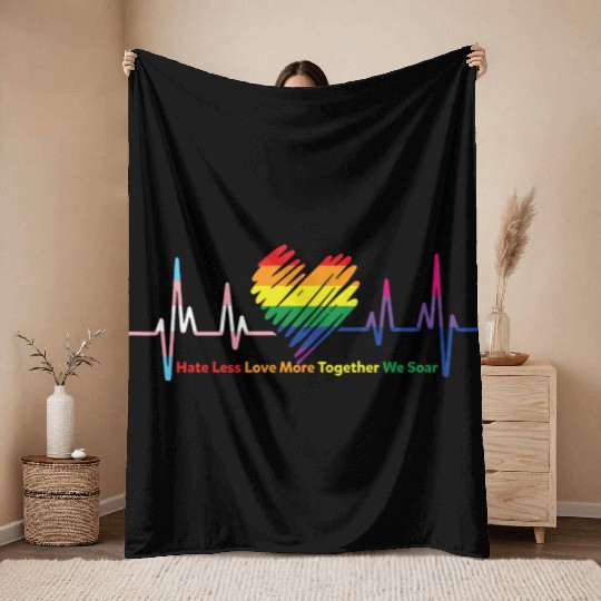 Gay Pride Hate Less Love More Gay Pride Throw Blankets