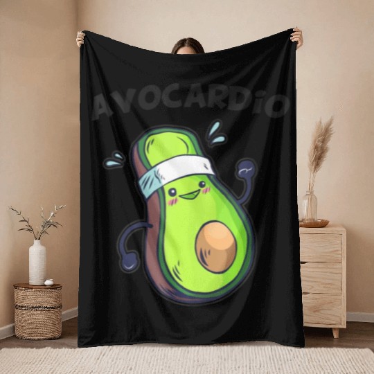 Avocardio Fitness Avocado Gym Vegan Guacamole Throw Blankets