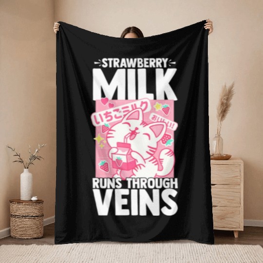 Strawberry Milk Shake Korean Vegan Japanese Drink Throw Blankets