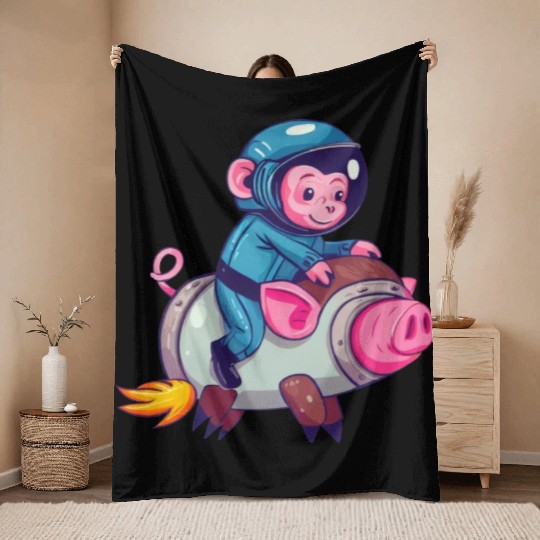 Pig and Monkey as Astronauts Throw Blankets