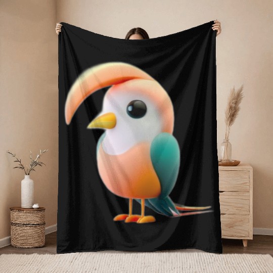 Cute Bird of Paradise 3D Render Throw Blankets
